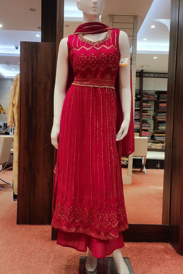 Kurti With Sharara Set In Rani Colour