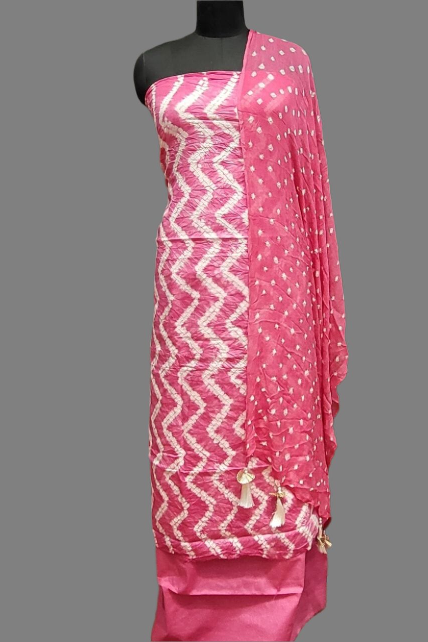 Unstitched Cotton Suit Piece- Leheriya Prints with Dupatta