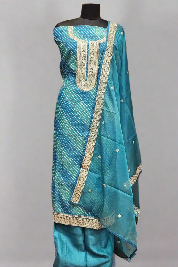 Cot Silk Suit Piece For Women- Leheriya Printed