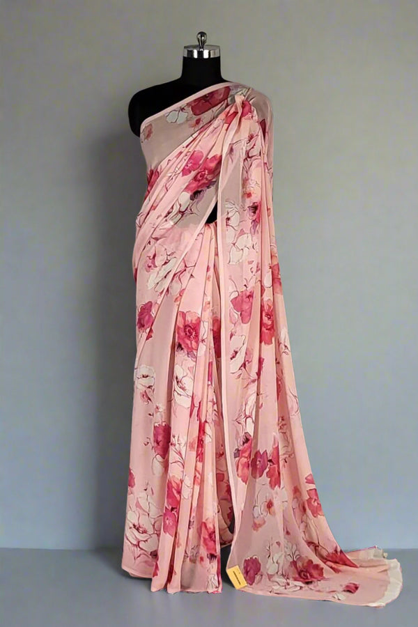 Lightweight Pink Chiffon Saree – Casual Wear