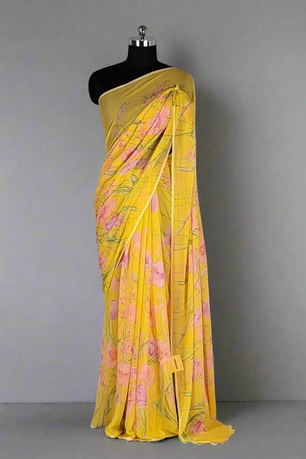 Lightweight Yellow Chiffon Saree – Casual Wear