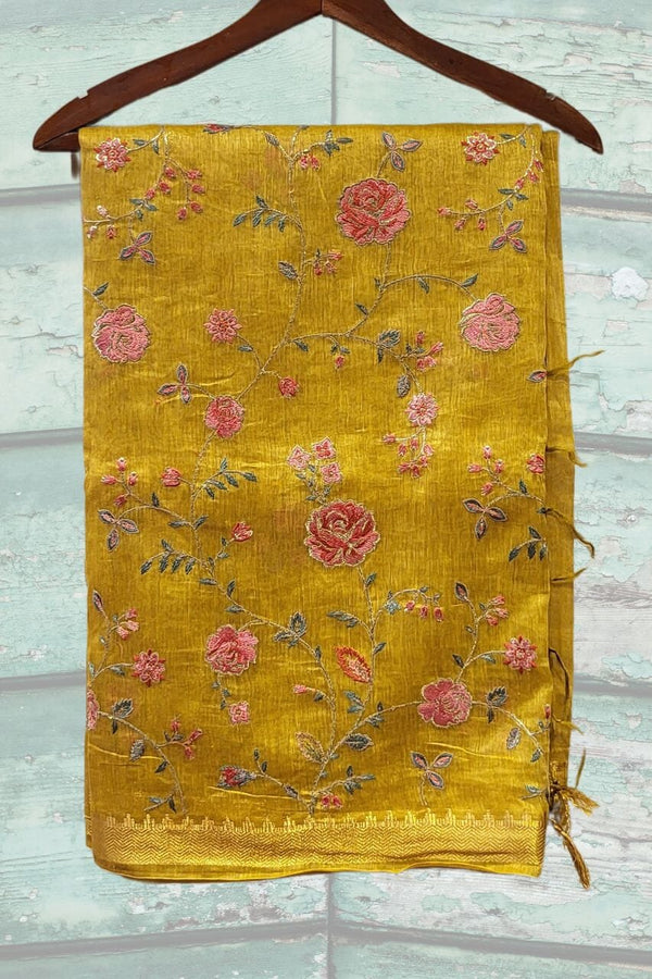 Handloom Linen Saree With Thread Embroidery