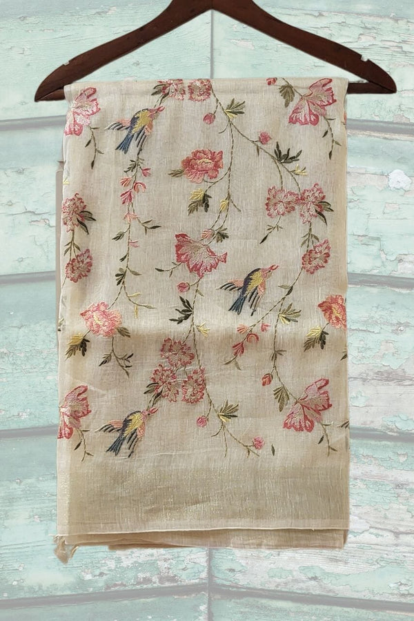 Pure Linen Saree With Stunning Thread Embroidery