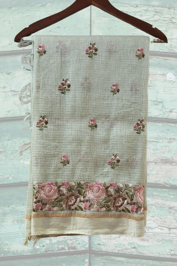 Handloom Linen Saree with Embroidered Border
