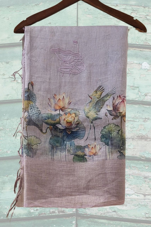 Pure Linen Saree with Beautiful Floral Prints