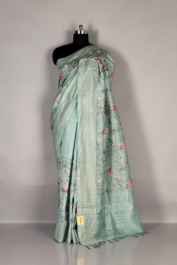 Linen Saree With Thread Work For Traditional Look
