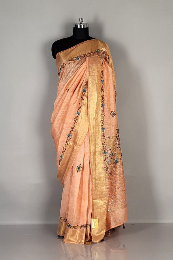 Linen Saree for Occasions with Zari Border