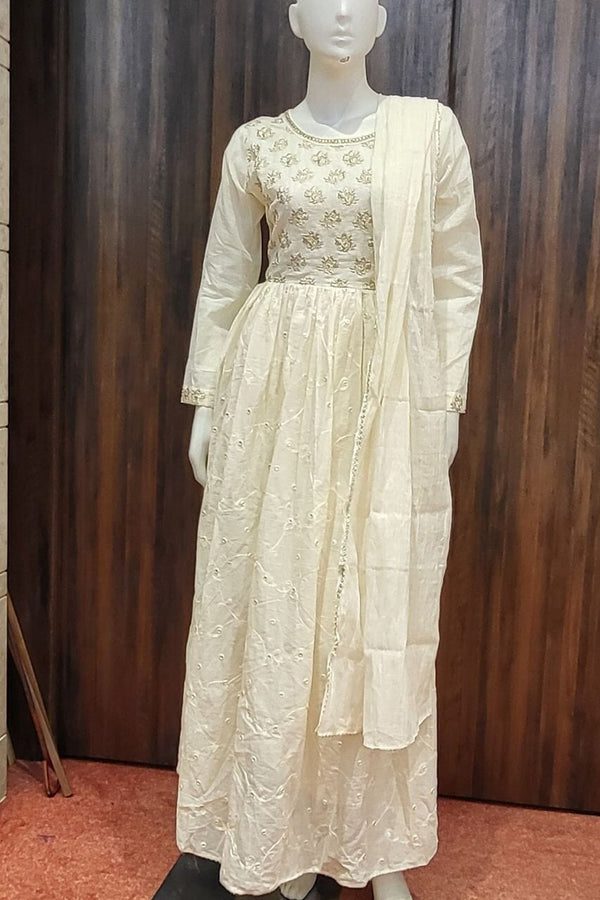 Long Dress For Holi Festive In Off-White Color