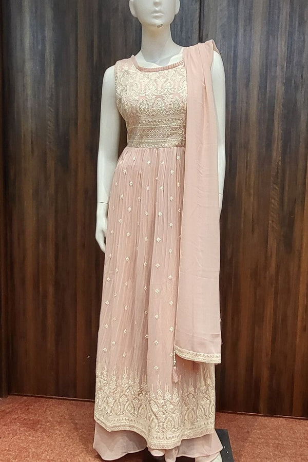 Long Kurti Palazzo Set In Light Pink