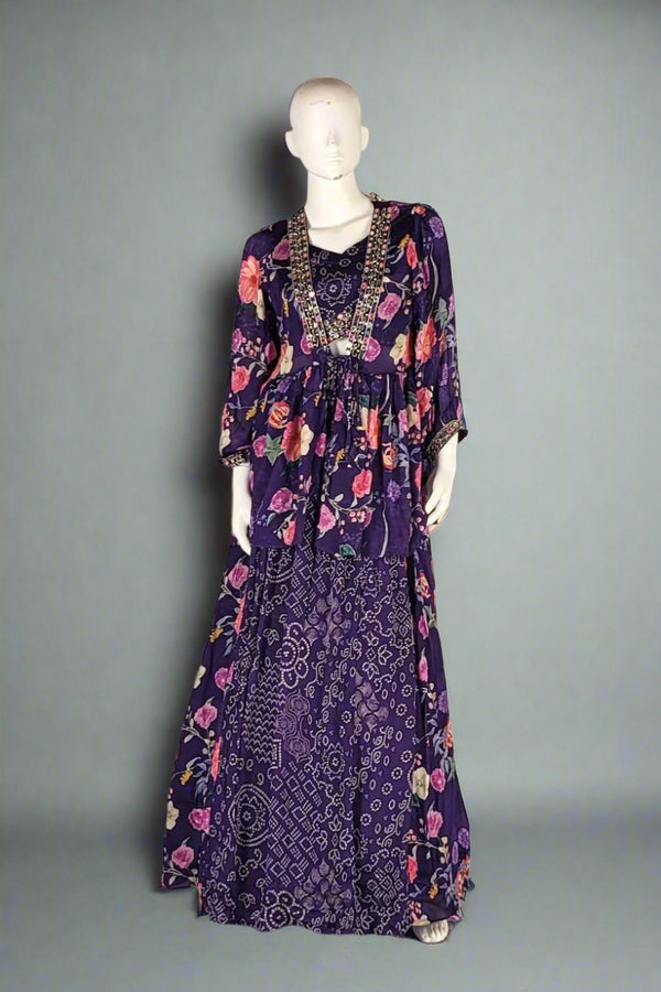 Indo-Western- Skirt, Top and Long Shrug
