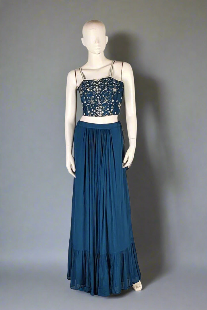 Indo-Western- Skirt with Crop Top And Cape