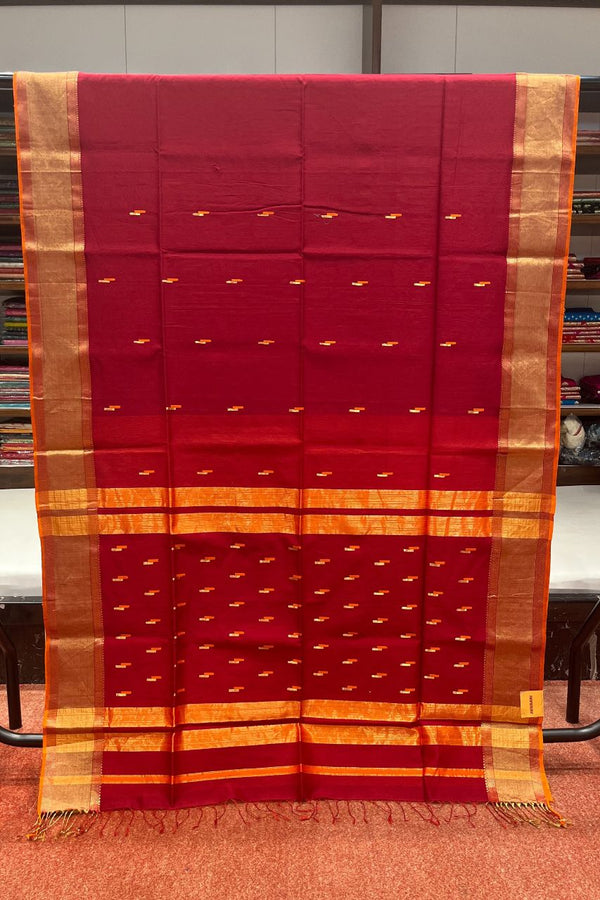 Maheshwari Cotton Saree With Broad Zari Border- S2414249