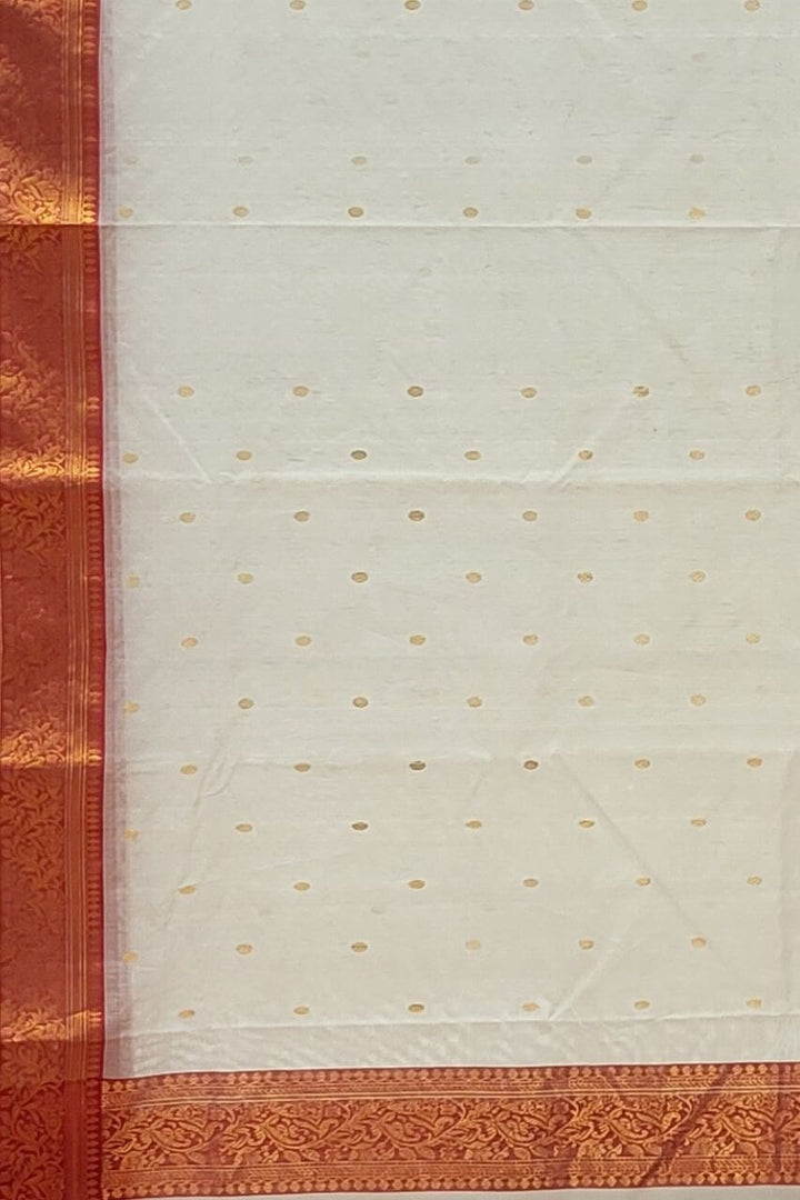 White Maheswari Saree with Red Border
