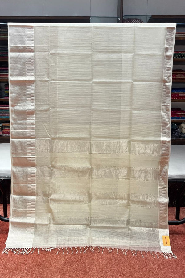 Plain Maheswari Silk Saree in Silver Colour