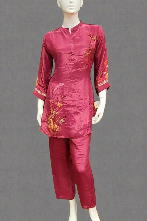 Maroon Co-ord Set for Women In Silk 