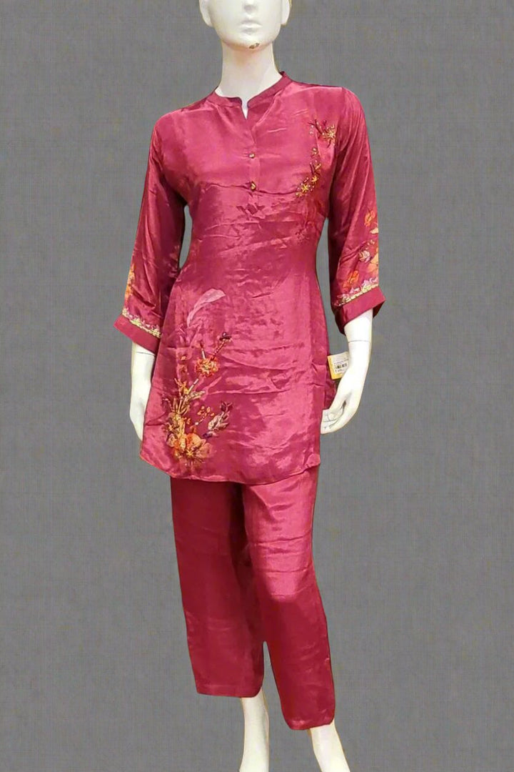 Maroon Co-ord Set for Women In Silk 