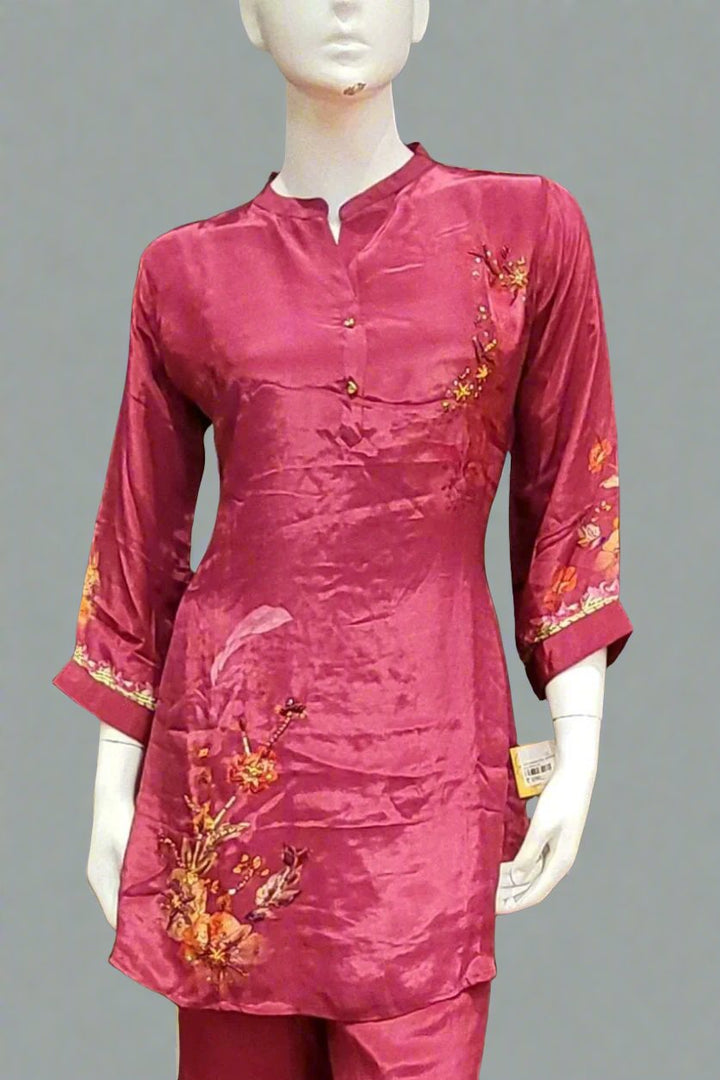 Maroon Co-ord Set for Women In Silk 