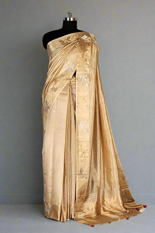 Mashru Katan Silk Saree in WIth Shikargah Motifs