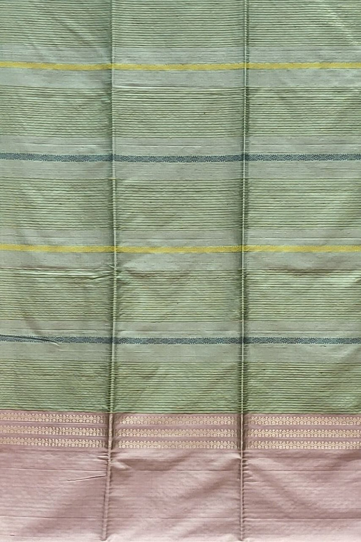 Striped Matka Silk Saree in Pista Colour
