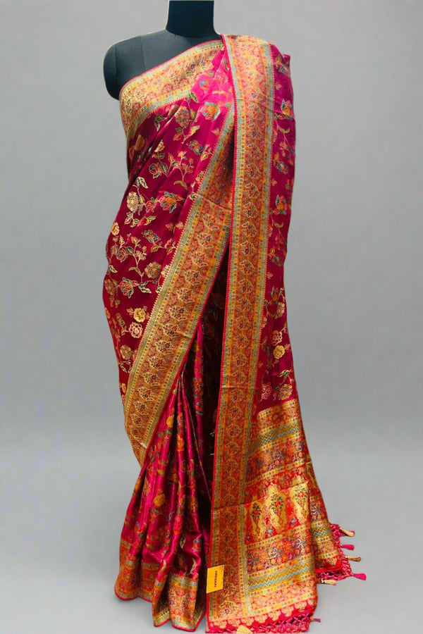 Minakari Saree on Art Kani Silk- Magenta Colour