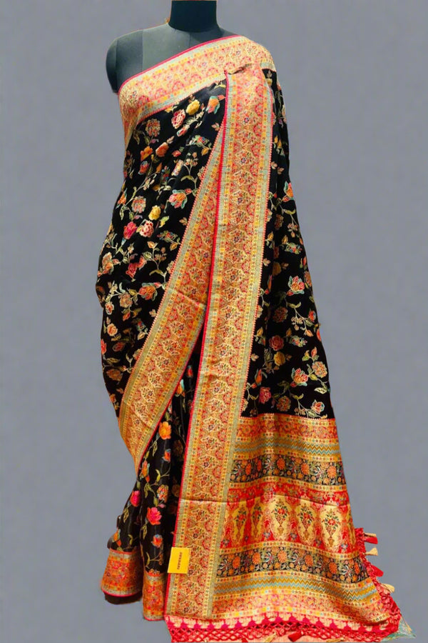 Minakari Saree on Satin Silk- Black Colour