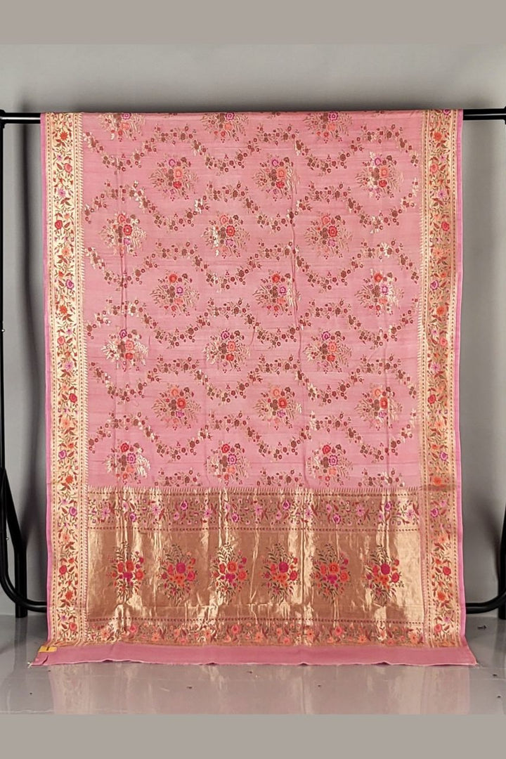 Handwoven Muga Tussar Saree in Pink Colour