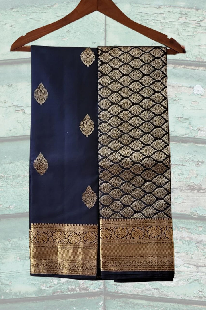 Pure Kanjivaram Silk Saree in Navy Blue Colour