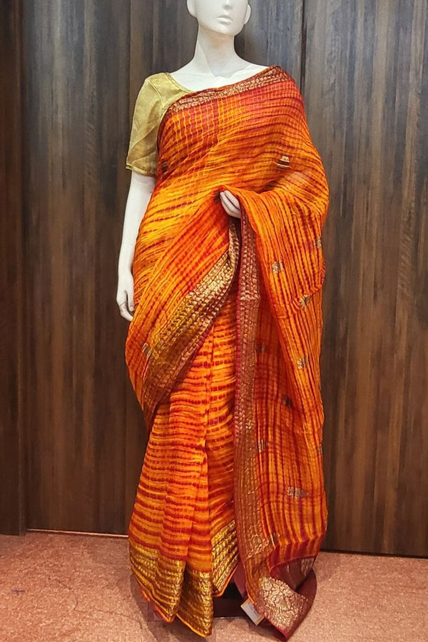 Orange Shibori Organza Saree