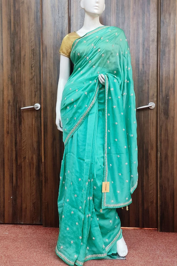 Organza Saree For Diwali Look In Sea Green