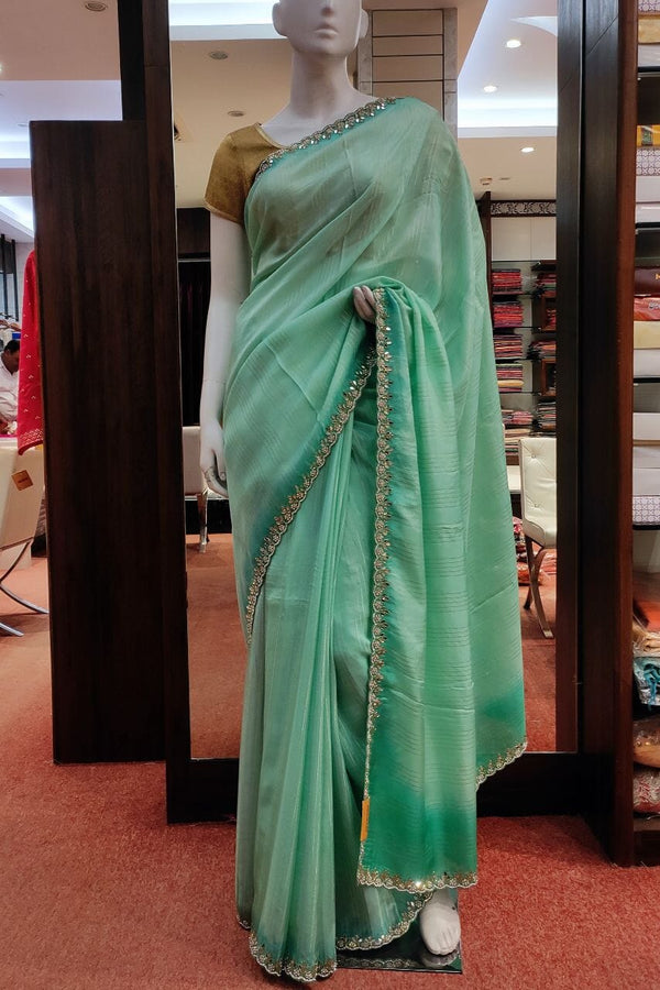 Organza Saree In Green Color