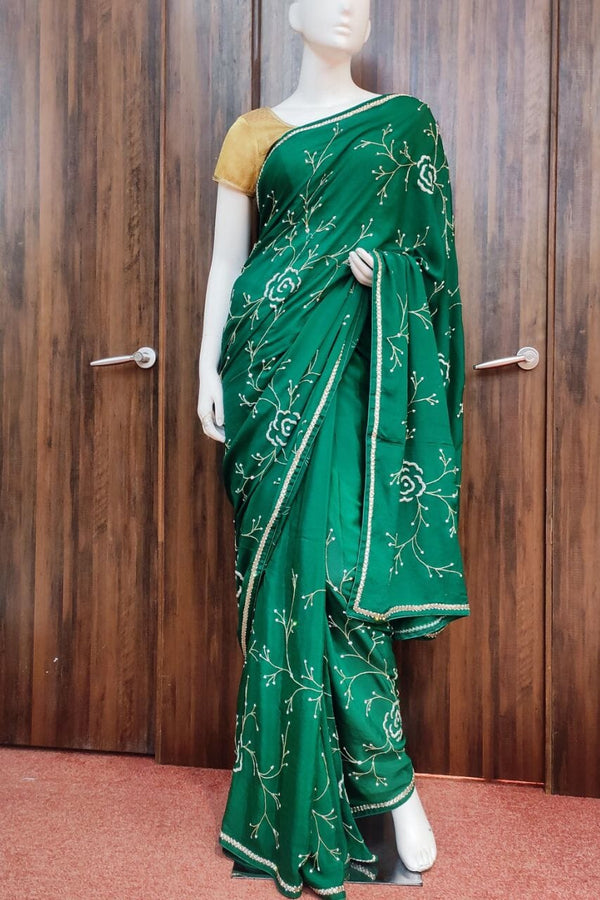 Organza Saree In Green Color For Diwali Party