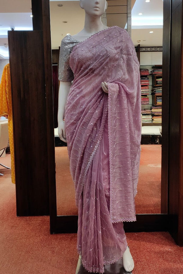 Organza Saree In Mauve Color