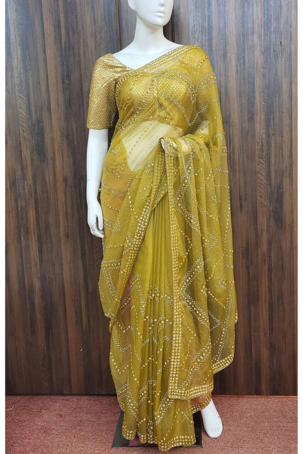 Organza Saree In Mustard Color