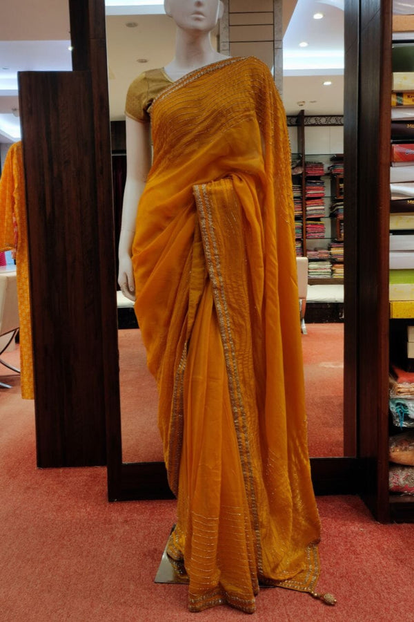 Organza Saree In Mustard Color