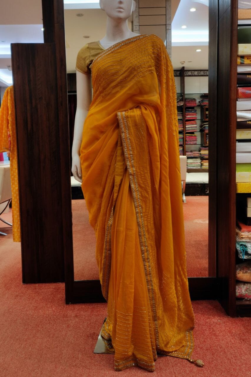 Organza Saree In Mustard Color