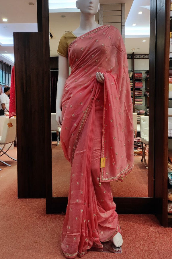 Organza Saree In Peach Color