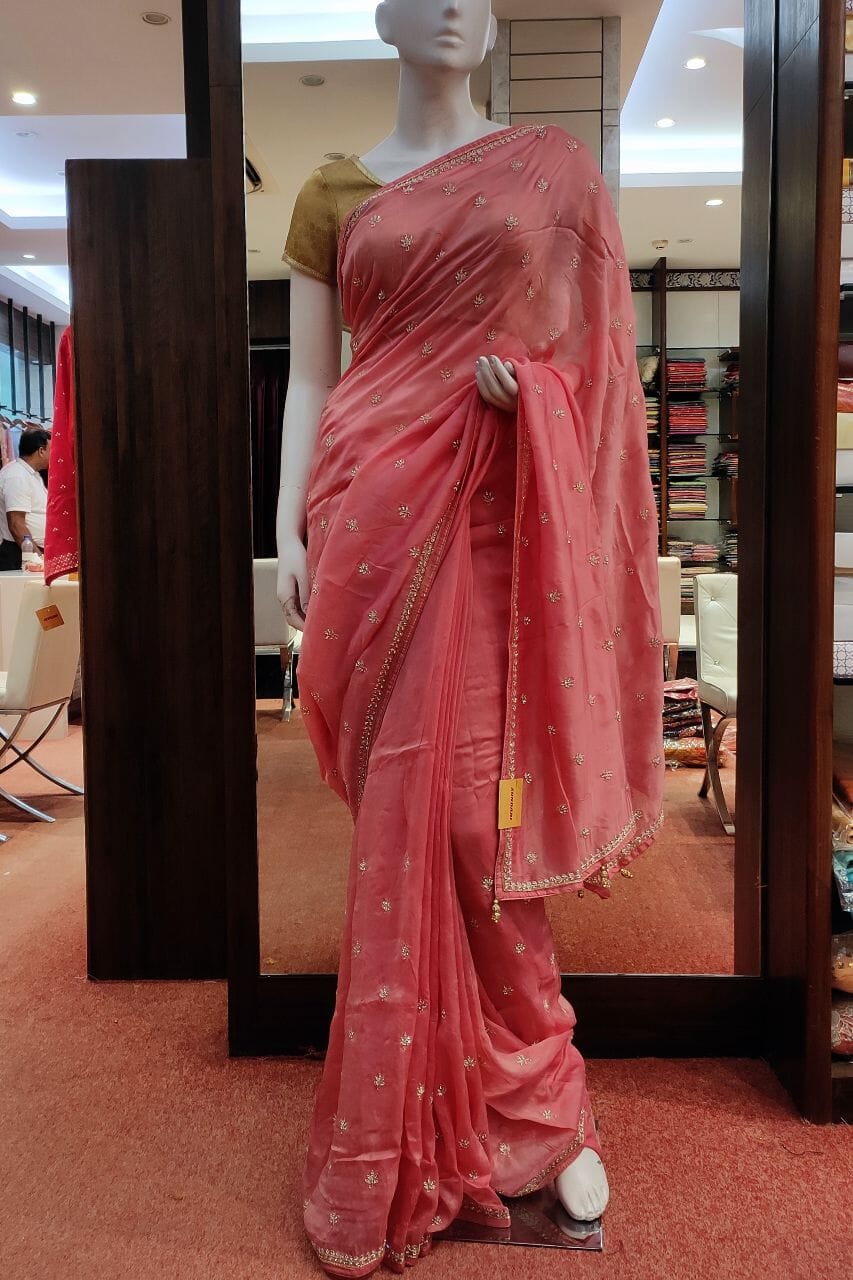 Organza Saree In Peach Color