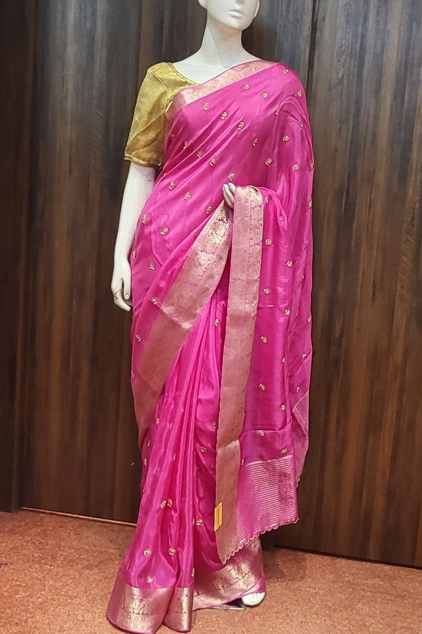 Organza Saree In Pink With Zari Border