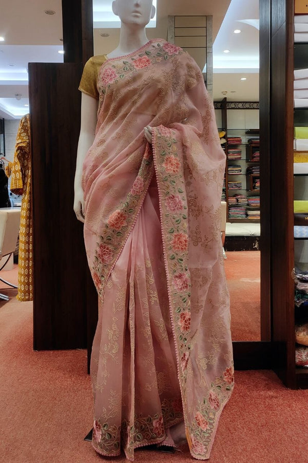 Organza Saree In Pink
