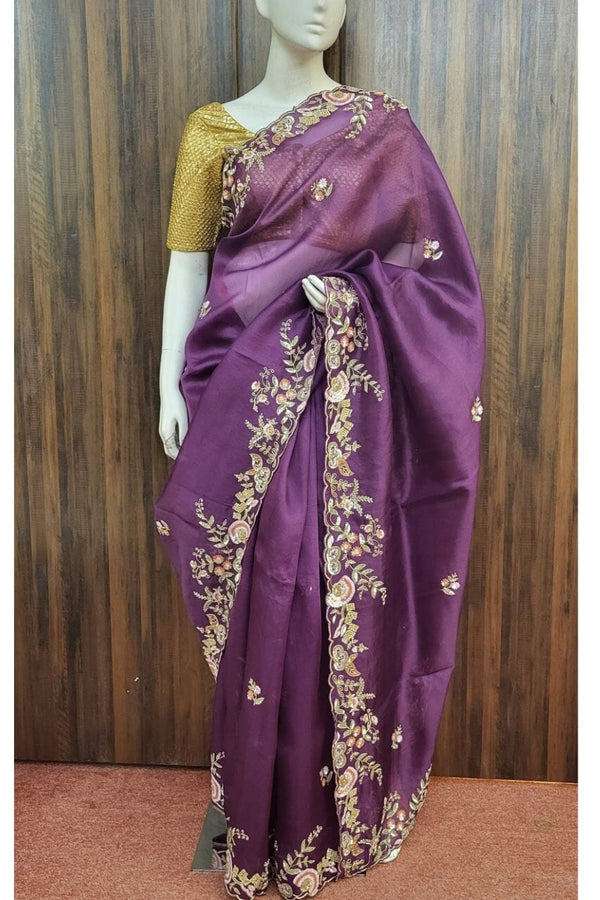 Organza Saree In Purple Color