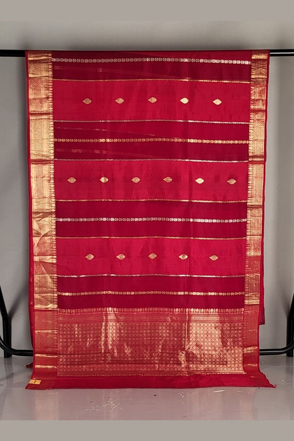 Pure Organza Saree In Red and Golden