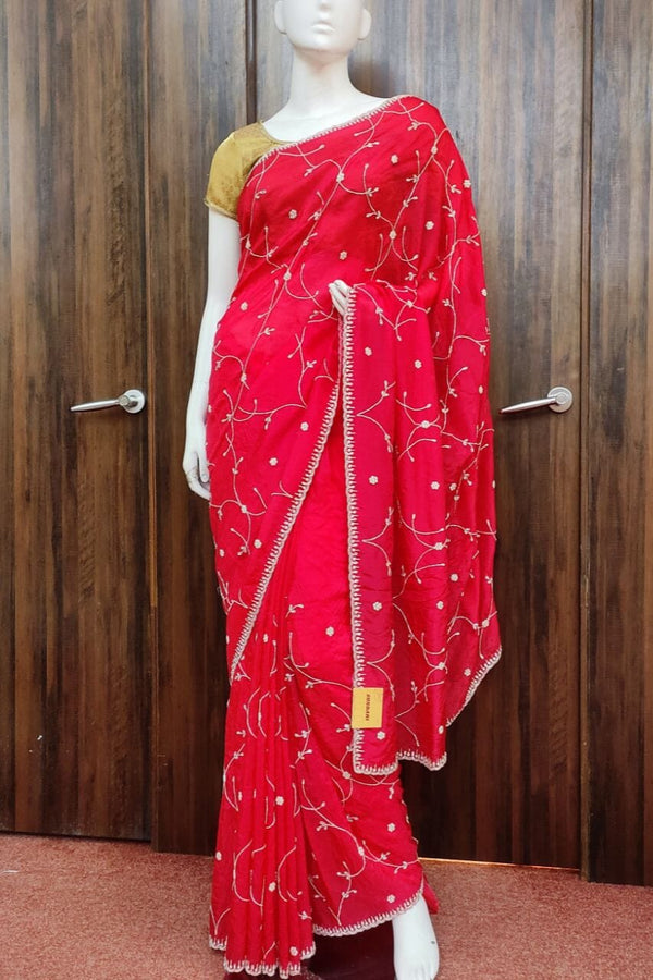 Organza Saree In Red For Diwali Look