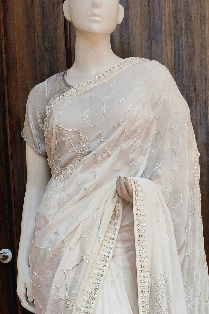 Organza Saree In White 