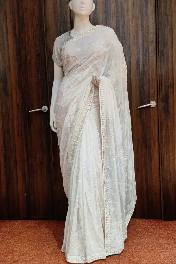 Organza Saree In White Color