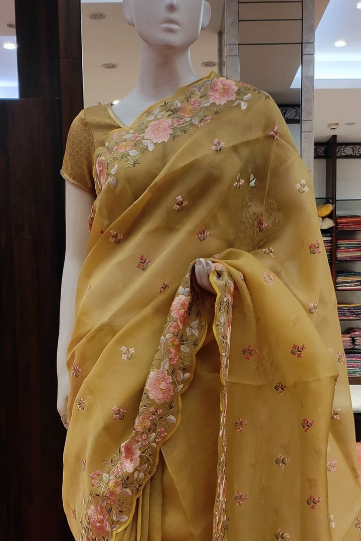 Organza Saree In Yellow 