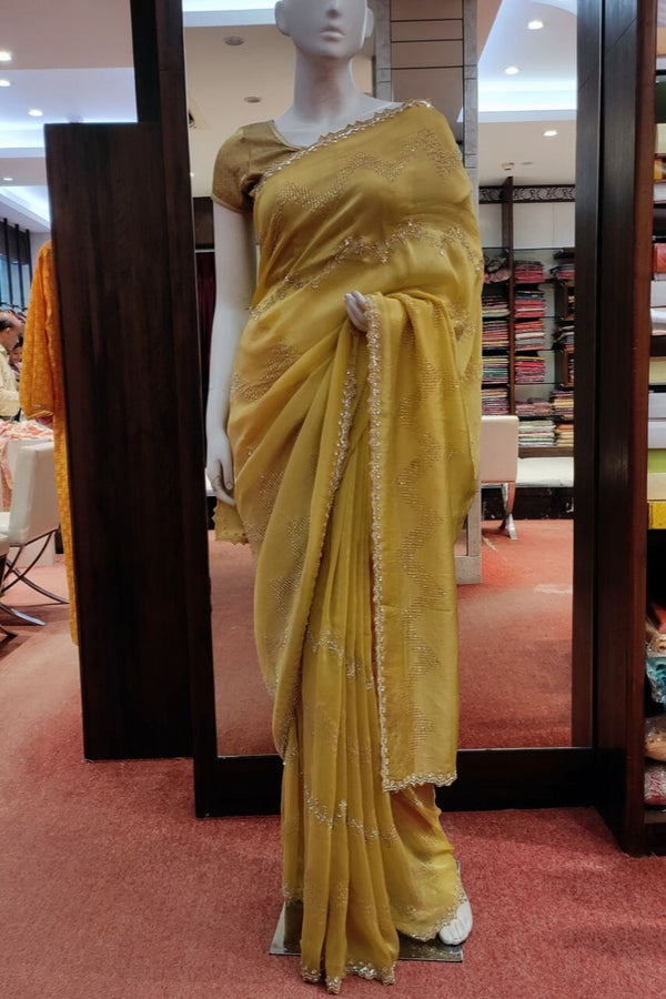 Organza Saree In Yellow Color