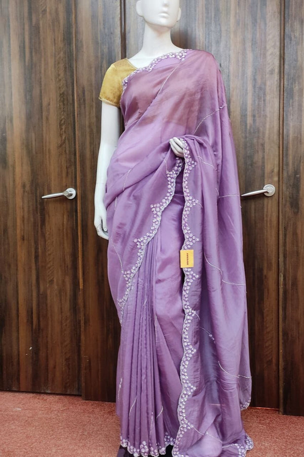Organza Saree With Cutwork Border For Diwali