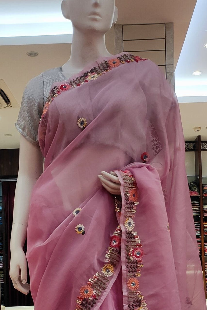 Organza Saree With Embroidered Border