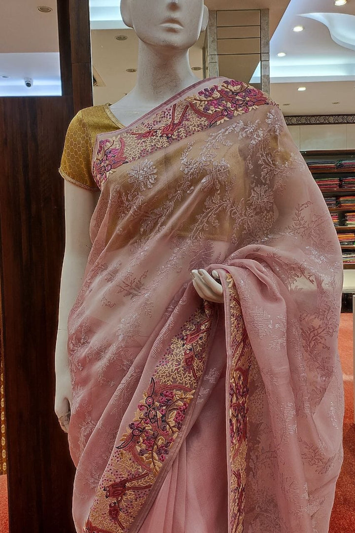 Organza Saree With Motif Embroidered Border