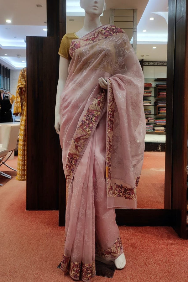 Organza Saree With Motif Embroidered Border